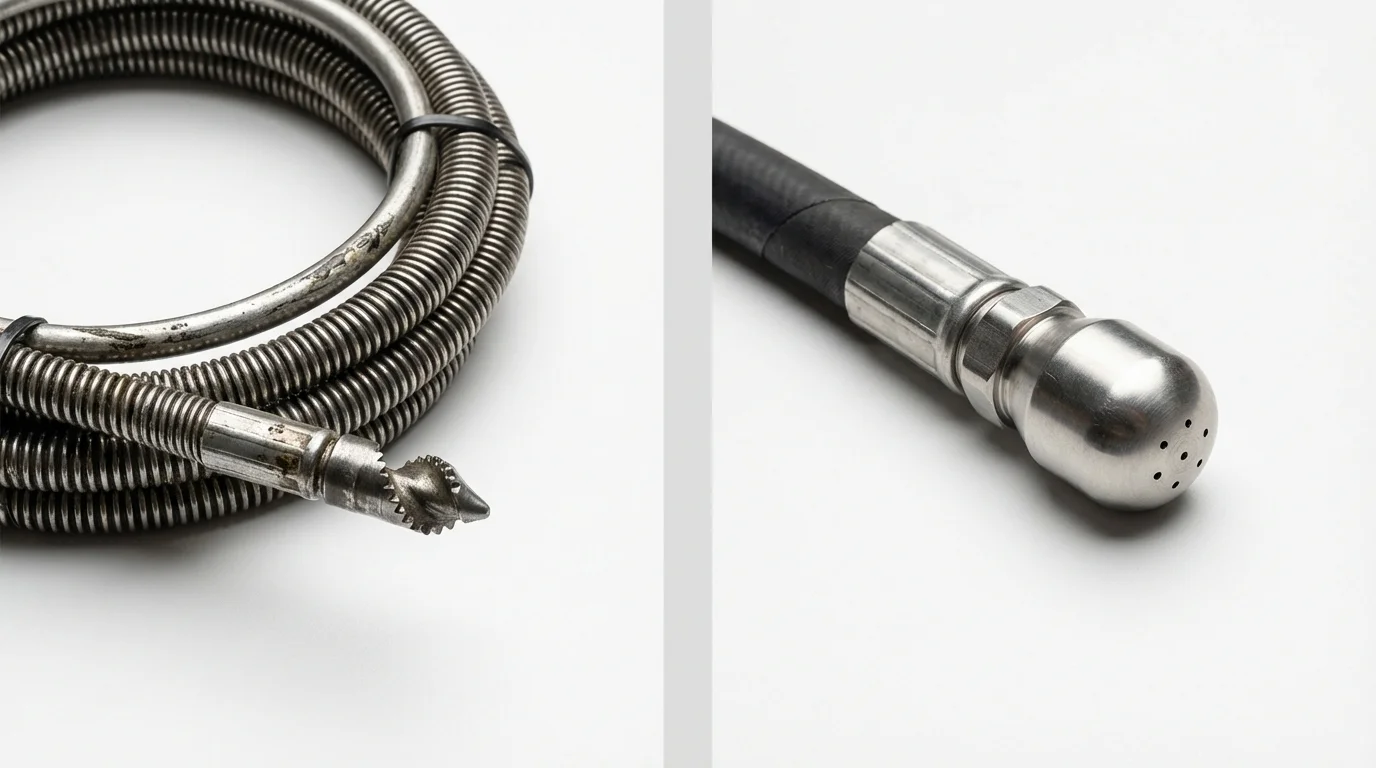 Drain snake cable and hydro jetting nozzle used for drain cleaning in Schererville, IN